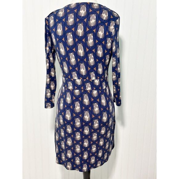 Boden Women's Geometric Print V Neck Ruched Midi Dress Long Sleeve Blue Size 10‎ - Picture 5 of 11